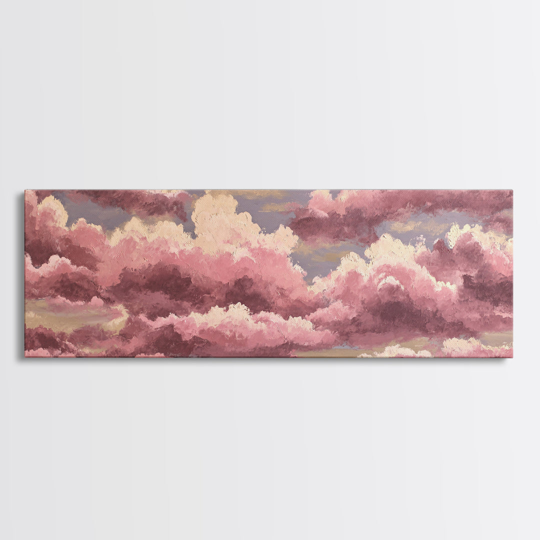 All Pink Cloudscape Framed Canvas Print, Monochrome Art, Room Decor, Living Room Decor, Abstract Art, Mono, Mid Century Modern, MON-3x1-52