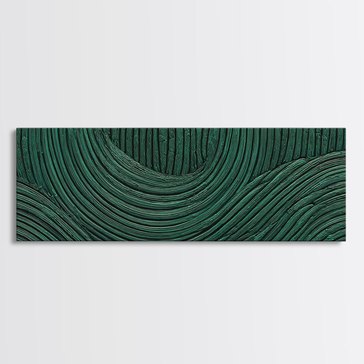 Deep Green Forest Silhouette Study Framed Canvas Print, Monochrome Art, Boho Wall Art, Living Room Decor, Oil Painting, Mono, MON-3x1-53