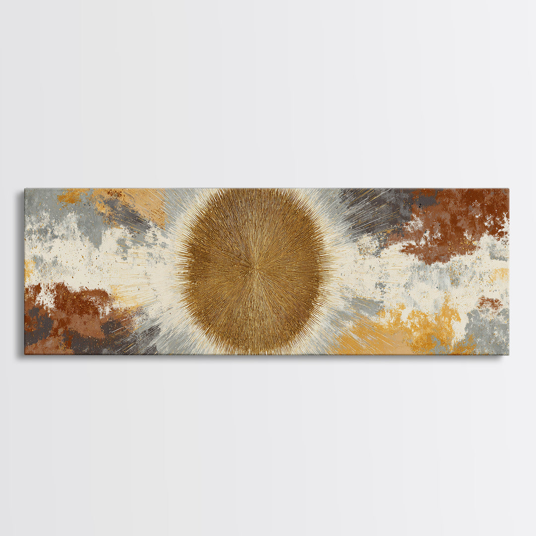 Gold Tonal Sunburst Medallion Canvas Print, Monochrome Art, Modern Wall Art, Living Room Decor, Mono, Statement Artwork, MON-3x1-54