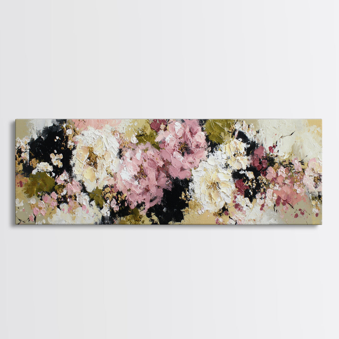 Monochrome Floral Bouquet Framed Canvas Print, Monochrome Art, Abstract Art, Living Room Decor, Oil Painting, Mono, MON-3x1-58