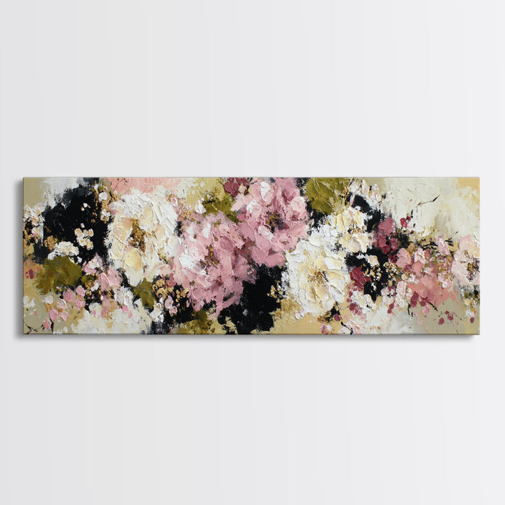 Monochrome Floral Bouquet Framed Canvas Print, Monochrome Art, Abstract Art, Living Room Decor, Oil Painting, Mono, MON-3x1-58