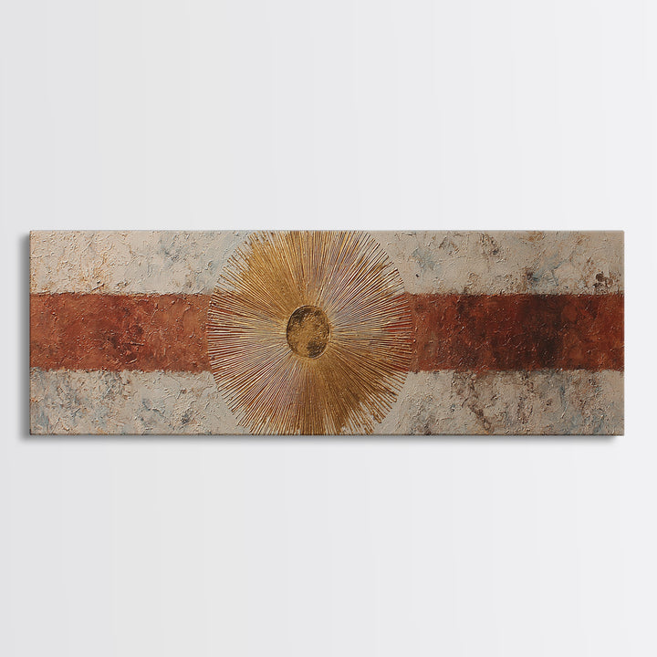Gold Tonal Sunburst Medallion Canvas Print, Monochrome Art, Dopamine Decor, Living Room Decor, Fine Art, Mono, Modern Decor, MON-3x1-6