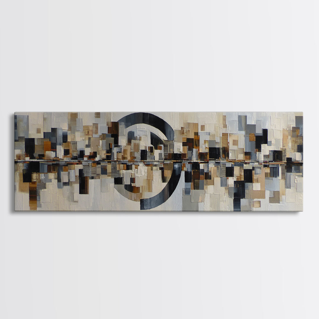 Black and White City Reflection Canvas Print, Monochrome Art, Unique Wall Art, Living Room Decor, Oil Painting, Mono, MON-3x1-61