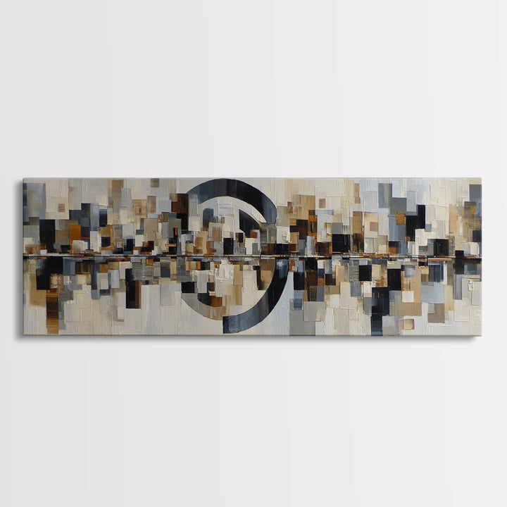 Black and White City Reflection Canvas Print, Monochrome Art, Unique Wall Art, Living Room Decor, Oil Painting, Mono, MON-3x1-61