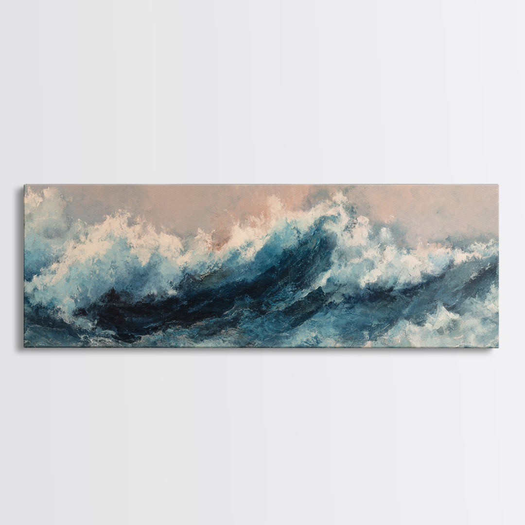 All Blue Ocean Abstraction Canvas Print, Monochrome Art, Modern Wall Art, Living Room Decor, Watercolor Art, Mono, MON-3x1-65