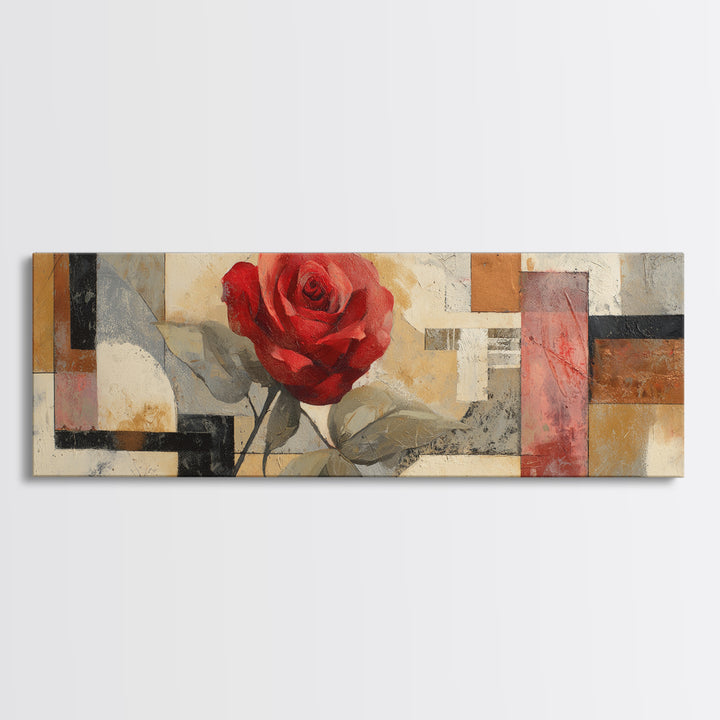 Single Red Rose Rendered Only Canvas Print, Monochrome Art, Original Painting, Living Room Decor, Mono, Dopamine Decor, MON-3x1-71