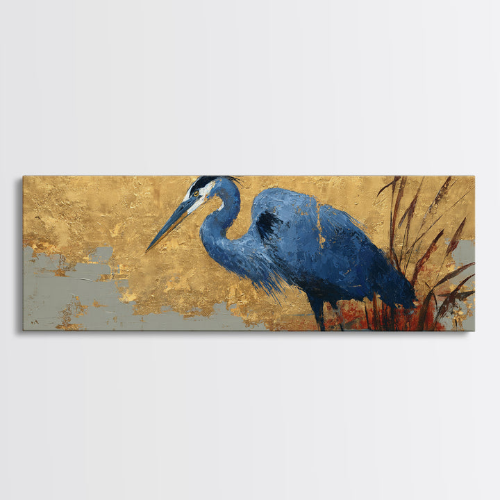 Blue Heron in Monochrome Navy Palette Framed Canvas Print, Monochrome Art, Wall Art, Living Room Decor, Fine Art, Mono, MON-3x1-72
