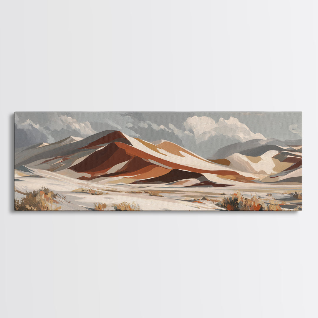Warm Brown Desert Landscape Framed Canvas Print, Monochrome Art, Bedroom Wall Art, Living Room Decor, Oil Painting, Mono, MON-3x1-73