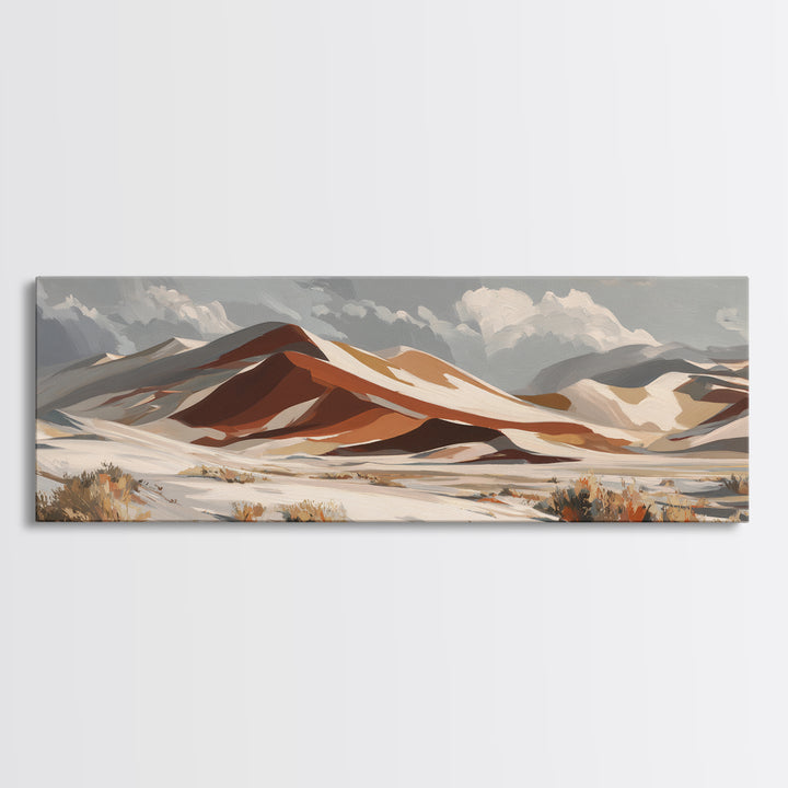 Warm Brown Desert Landscape Framed Canvas Print, Monochrome Art, Bedroom Wall Art, Living Room Decor, Oil Painting, Mono, MON-3x1-73