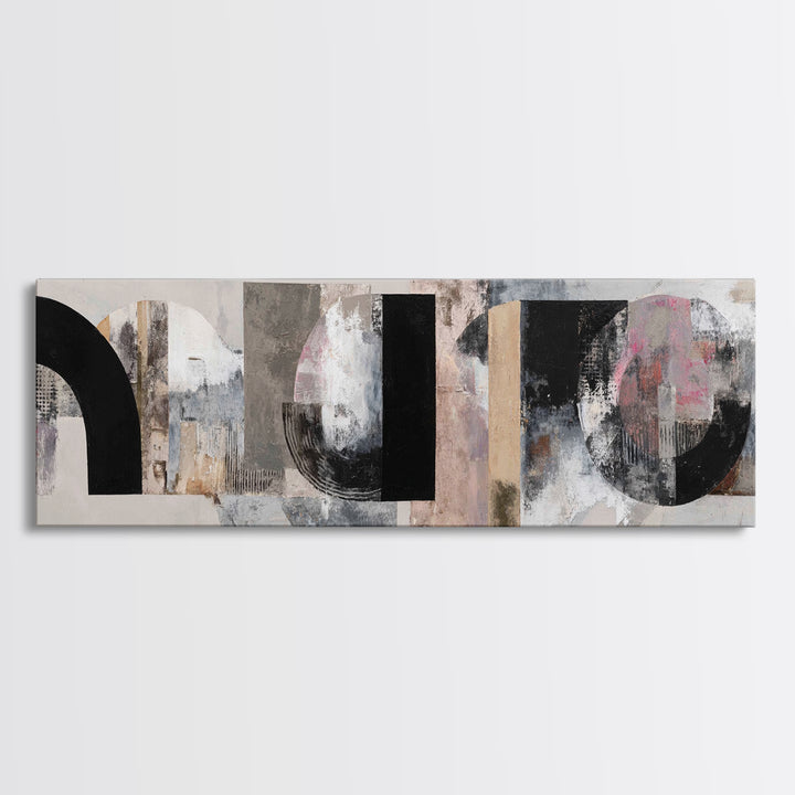 Gray Architectural Arch and Shadow Study Framed Canvas Print, Monochrome Art, Apartment Decor, Living Room Decor, Oil Painting, MON-3x1-74