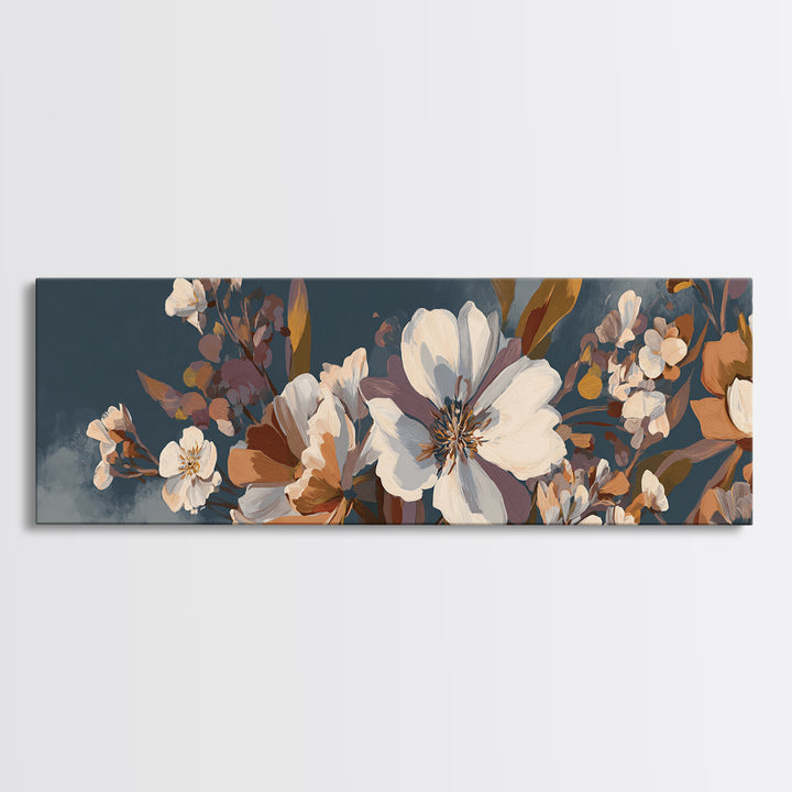 Monochrome Floral Bouquet Framed Canvas Print, Monochrome Art, Abstract Art, Living Room Decor, Oil Painting, Mono, MON-3x1-82