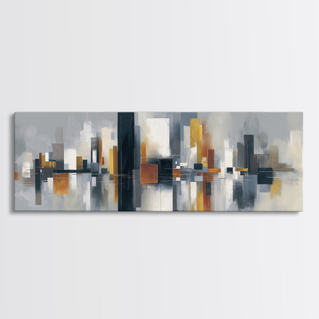 Black and White City Reflection Canvas Print, Monochrome Art, Unique Wall Art, Living Room Decor, Oil Painting, Mono, MON-3x1-85