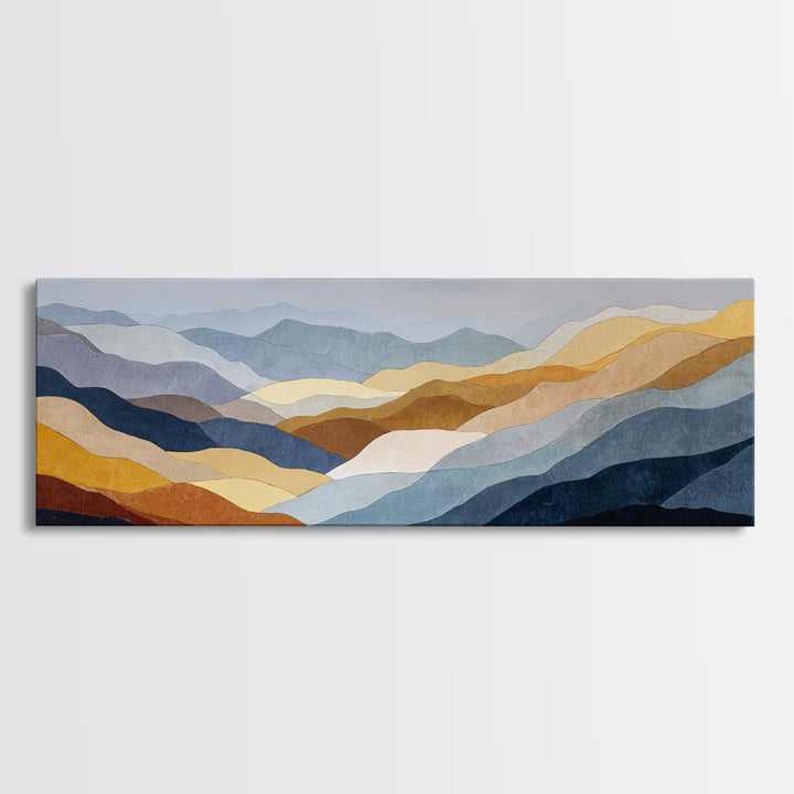 Blue Mountain Ridge Layers Canvas Print, Monochrome Art, Minimalist Decor, Living Room Decor, Fine Art, Mono, Large Wall Art, MON-3x1-88
