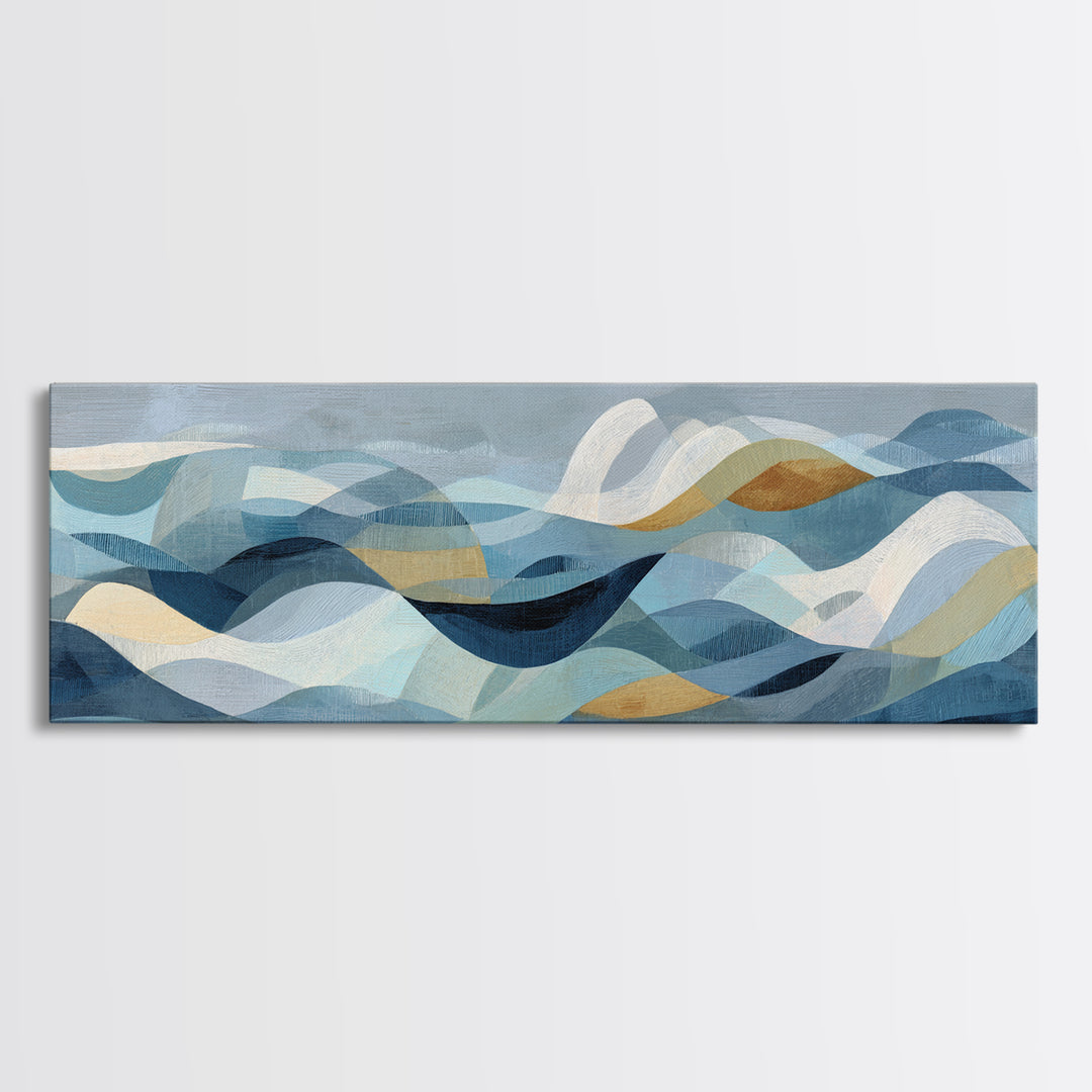 All Blue Ocean Abstraction Framed Canvas Print, Monochrome Art, Moody Wall Art, Living Room Decor, Fine Art, Mono, MON-3x1-89