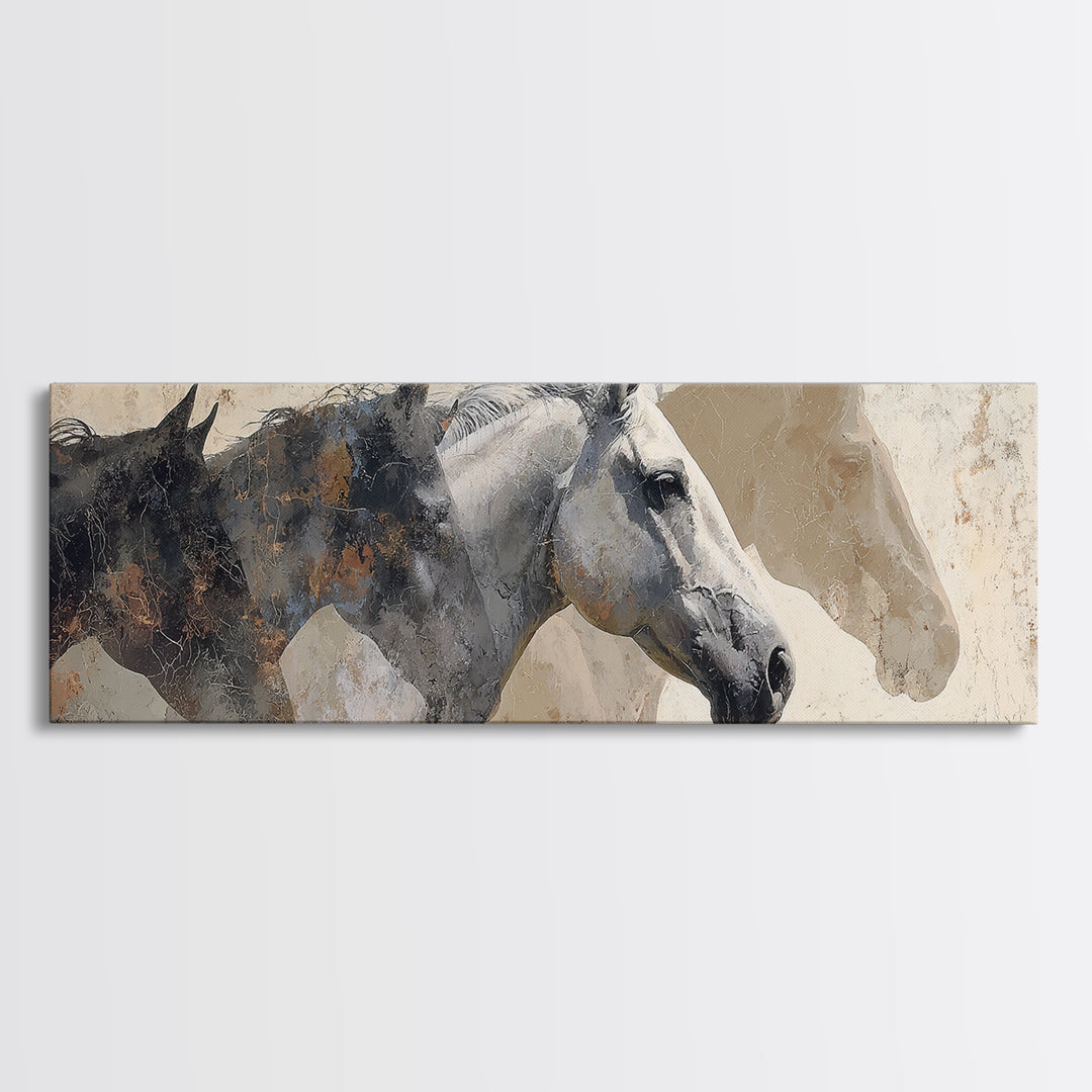 Sepia Horse Portrait Framed Canvas Print, Monochrome Art, Boho Wall Art, Living Room Decor, Fine Art, Mono, Neutral Decor, MON-3x1-90