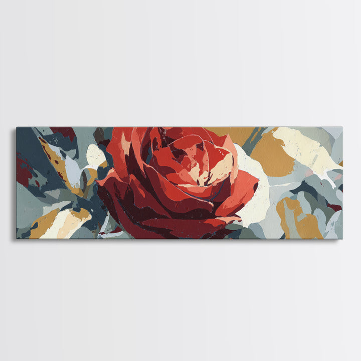 Single Red Rose Rendered Only Canvas Print, Monochrome Art, Textured Painting, Living Room Decor, Oil Painting, Mono, MON-3x1-95