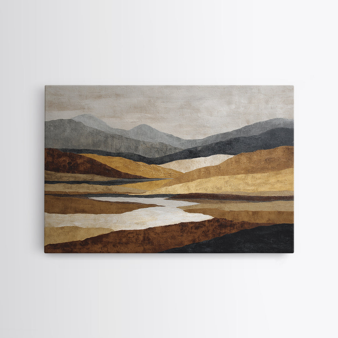 Warm Brown Desert Landscape Framed Canvas Print, Monochrome Art, Digital Print, Living Room Decor, Fine Art, Mono, Modern Art, MON-3x2-13