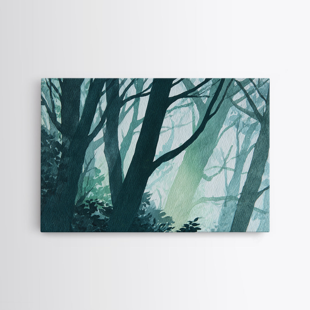 Deep Green Forest Silhouette Study Canvas Print, Monochrome Art, Apartment Decor, Living Room Decor, Mono, Moody Wall Art, MON-3x2-17