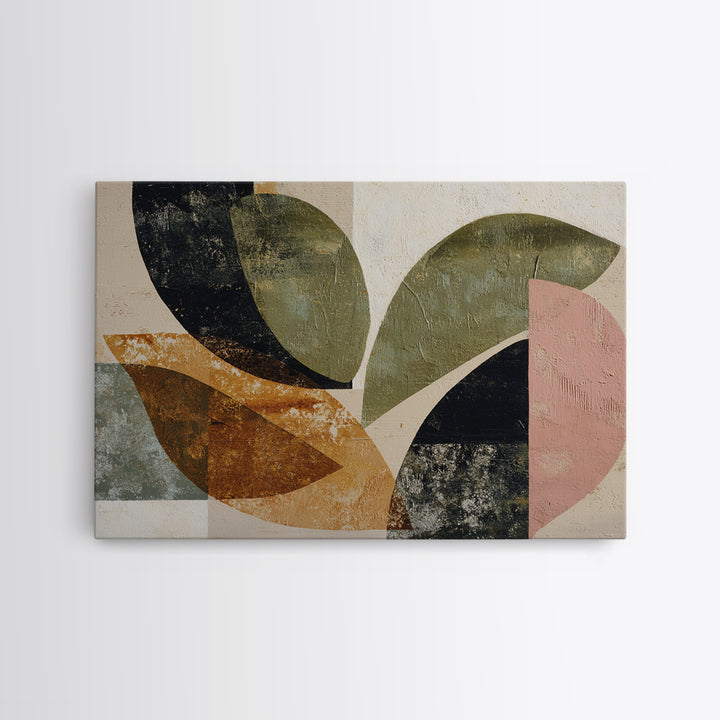 Olive Green Abstract Leaf Pattern Framed Canvas Print, Monochrome Art, Digital Print, Living Room Decor, Fine Art, Mono, MON-3x2-24