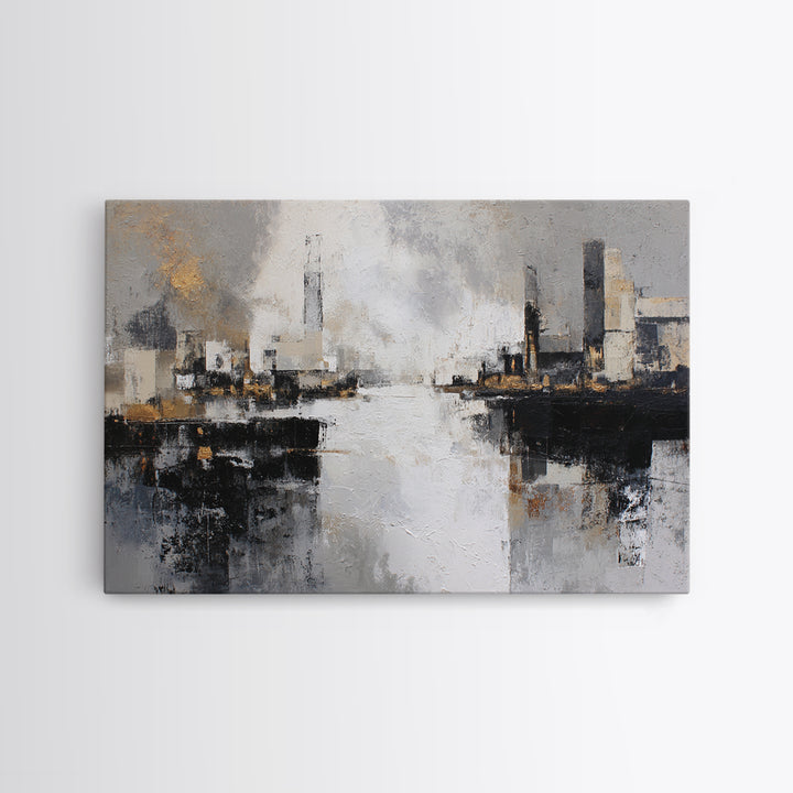 Black and White City Reflection Framed Canvas Print, Monochrome Art, Living Room Decor, Abstract Art, Mono, Gallery Decor, MON-3x2-25