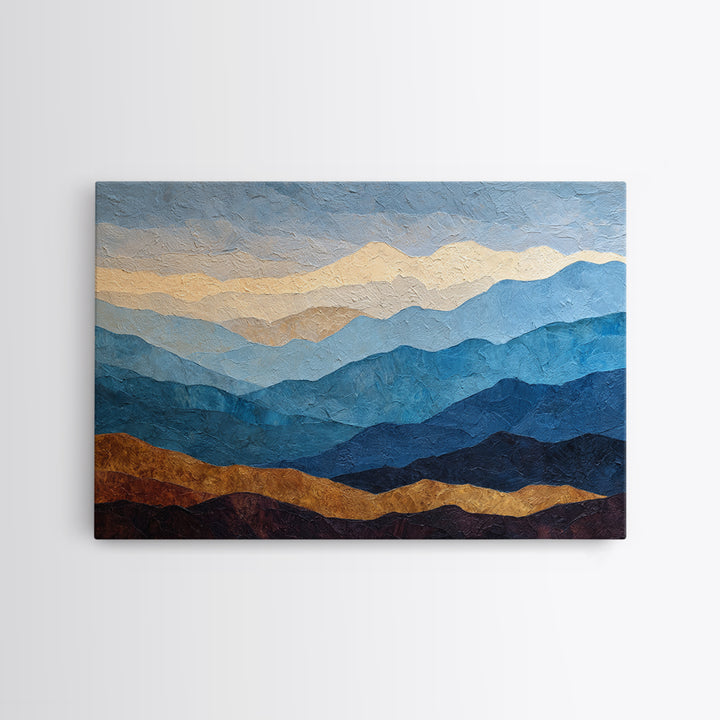Blue Mountain Ridge Layers Framed Canvas Print, Monochrome Art, Large Wall Art, Living Room Decor, Watercolor Art, Mono, MON-3x2-28