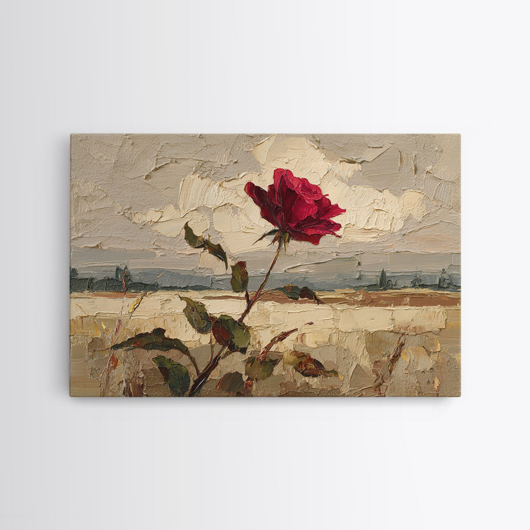 Single Red Rose Rendered Only Framed Canvas Print, Monochrome Art, Wallpaper Mural, Living Room Decor, Fine Art, Mono, MON-3x2-35