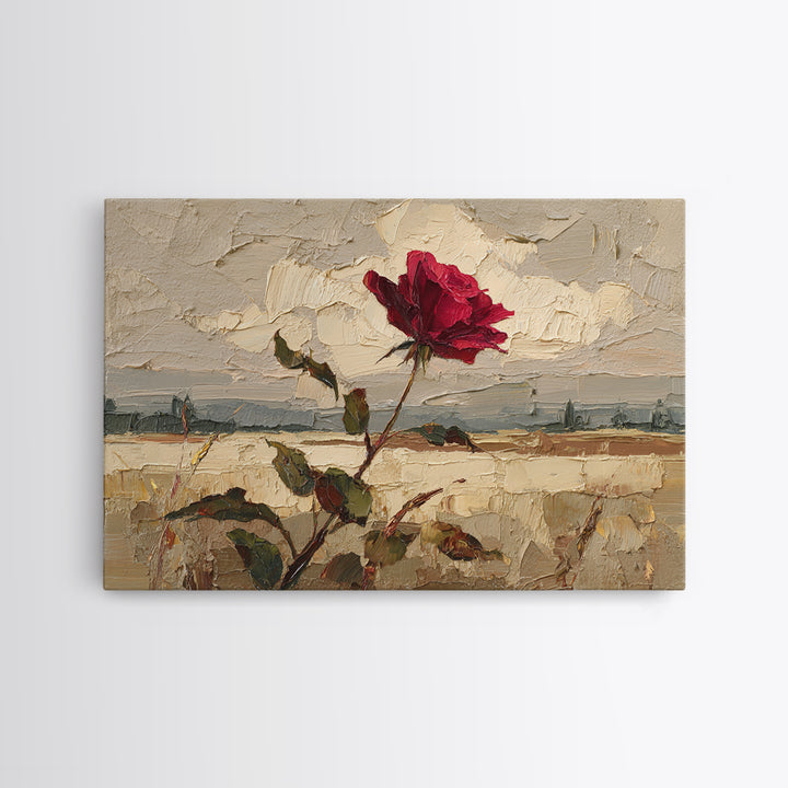 Single Red Rose Rendered Only Framed Canvas Print, Monochrome Art, Wallpaper Mural, Living Room Decor, Fine Art, Mono, MON-3x2-35