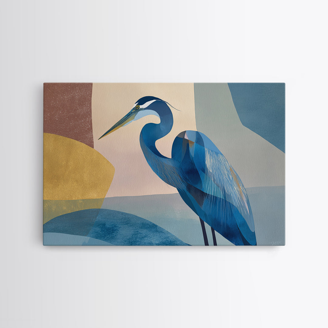 Blue Heron in Monochrome Navy Palette Framed Canvas Print, Monochrome Art, Living Room Decor, Fine Art, Mono, Gallery Decor, MON-3x2-36