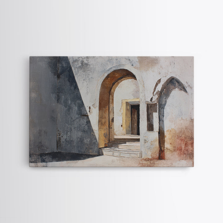 Gray Architectural Arch and Shadow Study Canvas Print, Monochrome Art, Abstract Art, Living Room Decor, Fine Art, Mono, MON-3x2-38