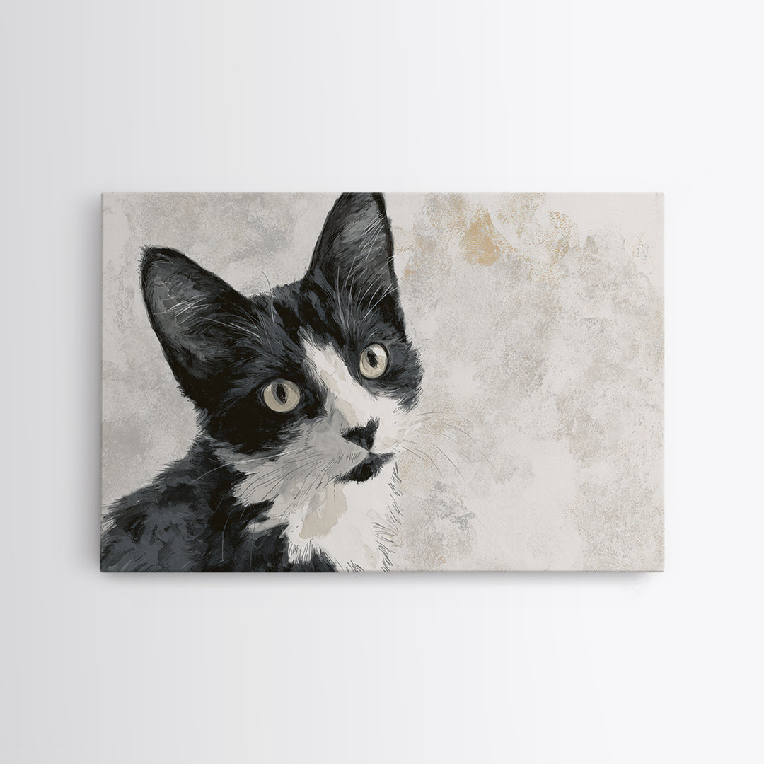 Monochrome Cat Portrait Framed Canvas Print, Monochrome Art, Wall Decor, Living Room Decor, Fine Art, Mono, Wall Art, MON-3x2-39