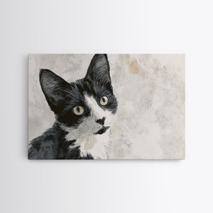 Monochrome Cat Portrait Framed Canvas Print, Monochrome Art, Wall Decor, Living Room Decor, Fine Art, Mono, Wall Art, MON-3x2-39