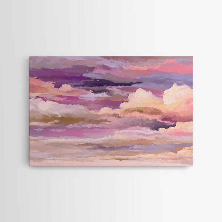 All Pink Cloudscape Framed Canvas Print, Monochrome Art, Dark Academia Decor, Living Room Decor, Oil Painting, Mono, Wall Decor, MON-3x2-40
