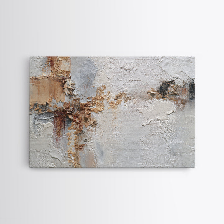 Ivory White Plaster Texture Composition Canvas Print, Monochrome Art, Boho Wall Art, Living Room Decor, Fine Art, Mono, MON-3x2-57