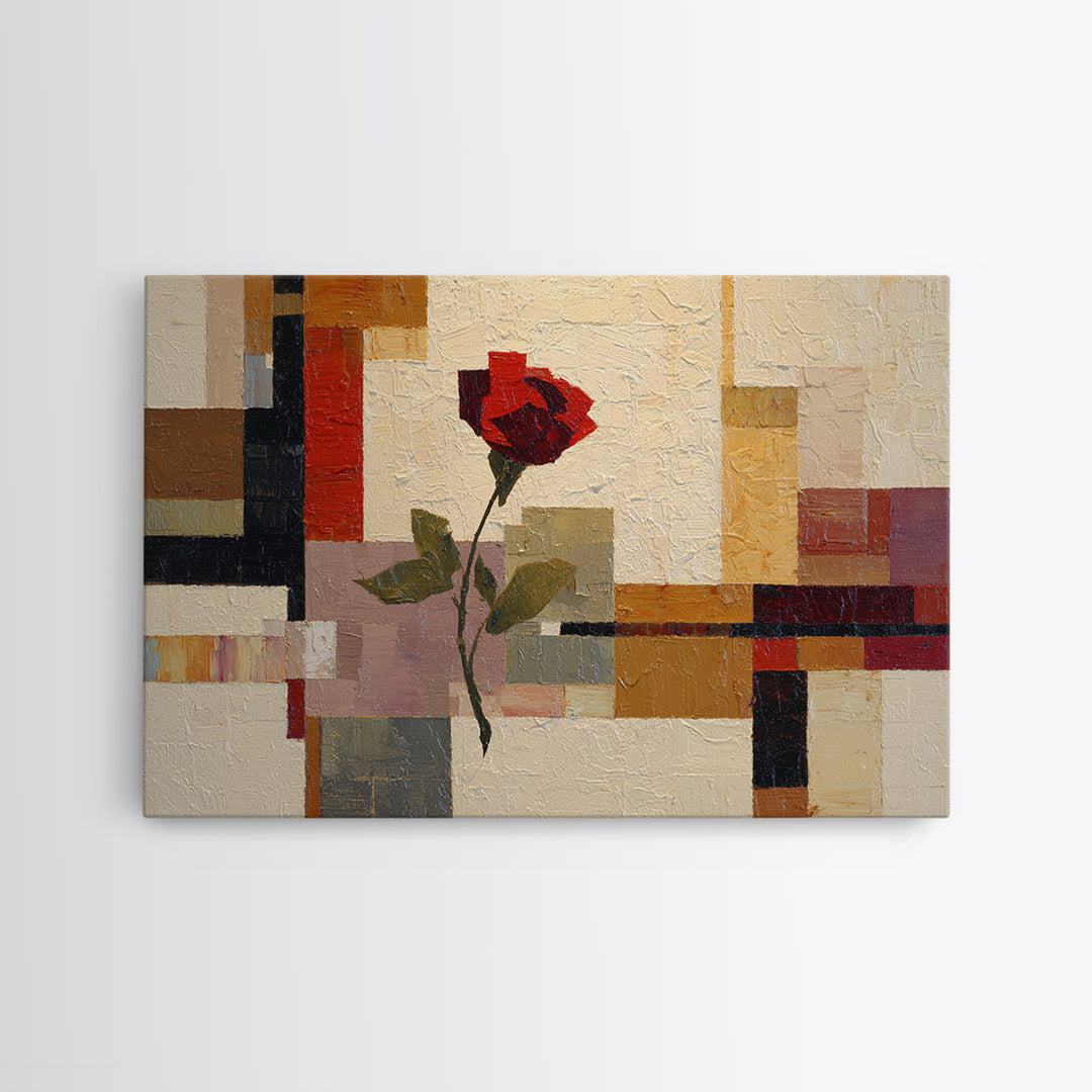 Single Red Rose Rendered Only Framed Canvas Print, Monochrome Art, Luxury Decor, Living Room Decor, Oil Painting, Mono, MON-3x2-59