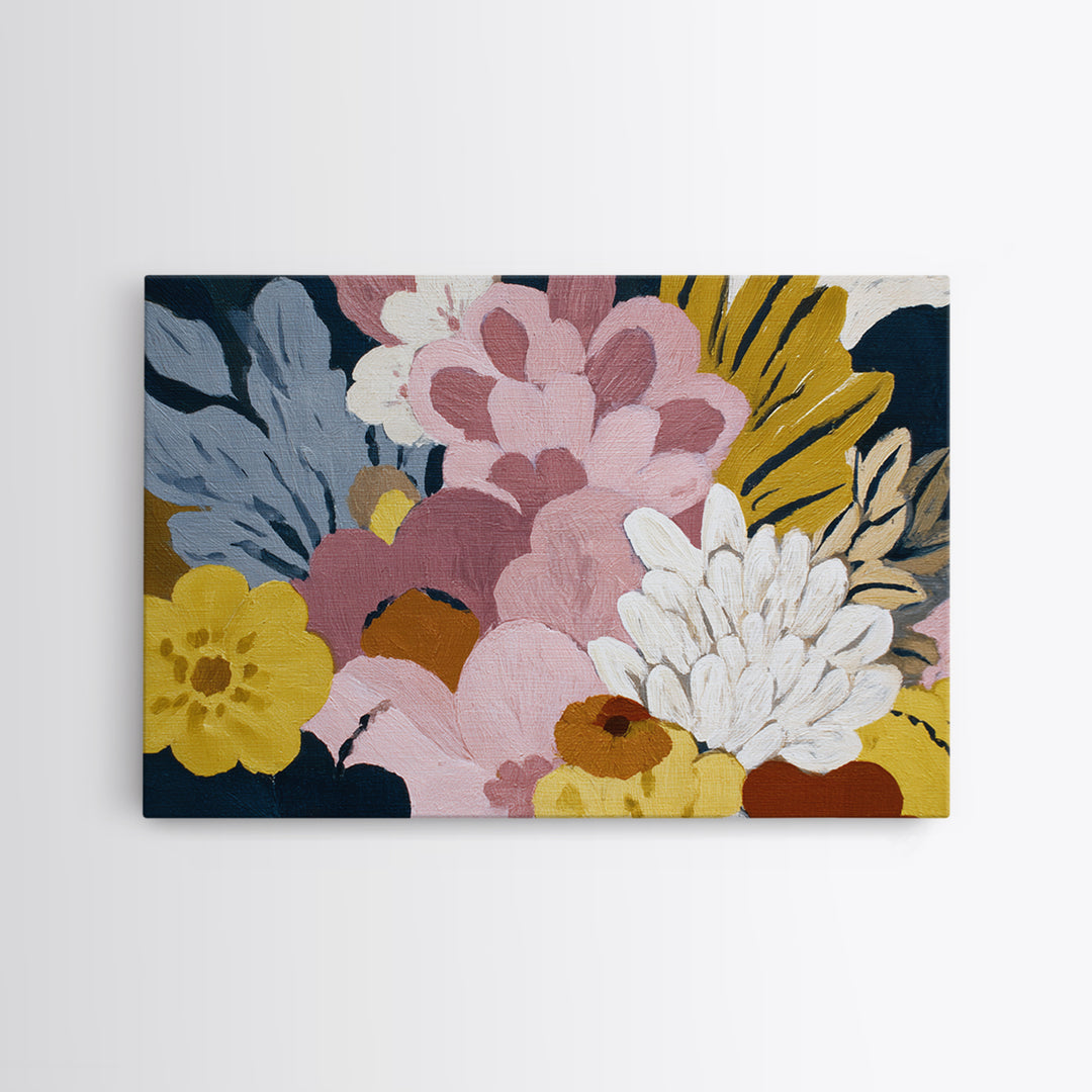 Monochrome Floral Bouquet Framed Canvas Print, Monochrome Art, Textured Wall Art, Living Room Decor, Mono, Wallpaper Mural, MON-3x2-70