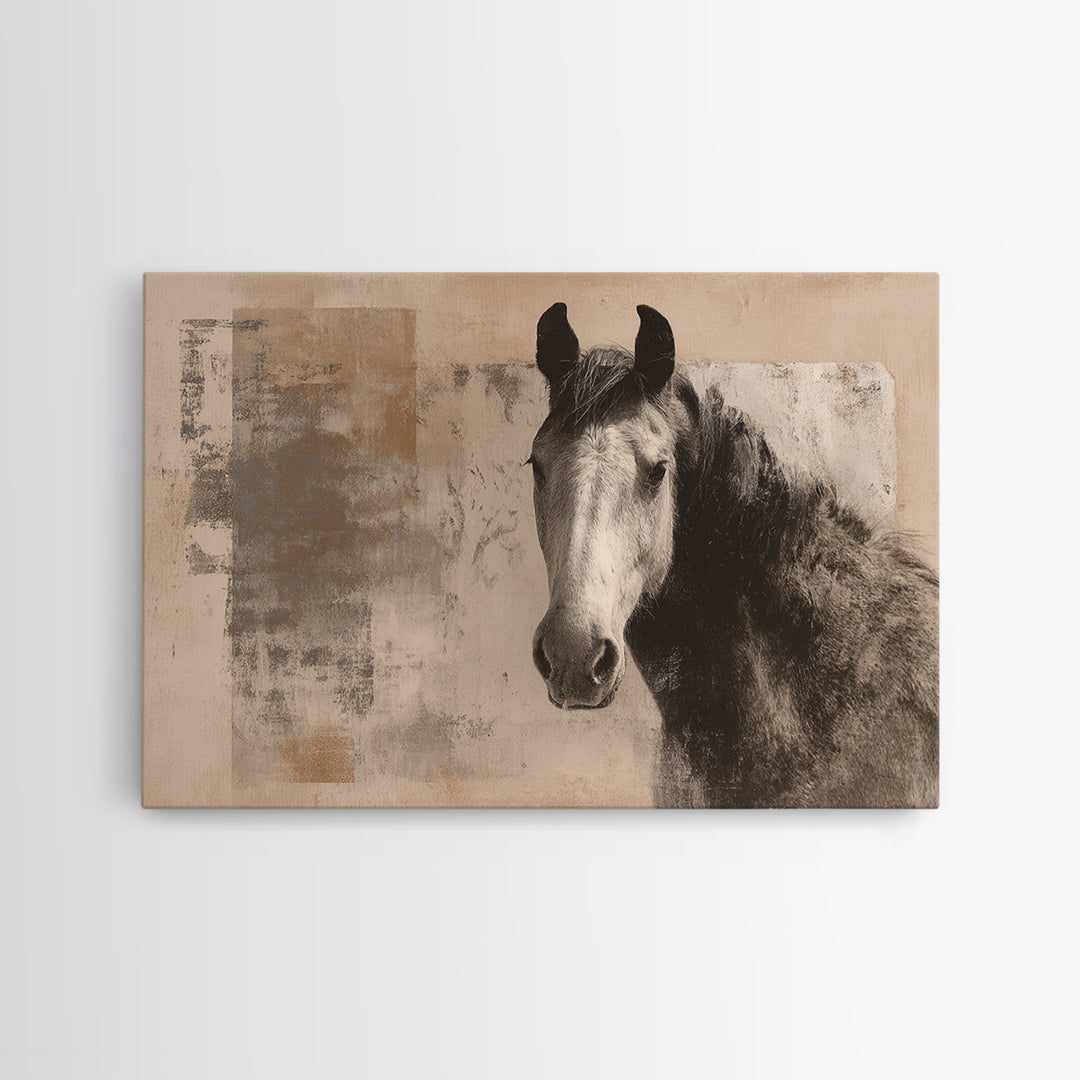Sepia Horse Portrait Framed Canvas Print, Monochrome Art, Unique Wall Art, Living Room Decor, Fine Art, Mono, Fine Art Print, MON-3x2-78