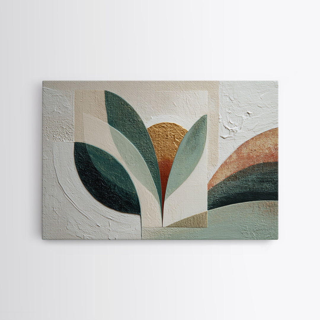 Green Botanical Study Framed Canvas Print, Monochrome Art, Abstract Painting, Living Room Decor, Watercolor Art, Mono, MON-3x2-79