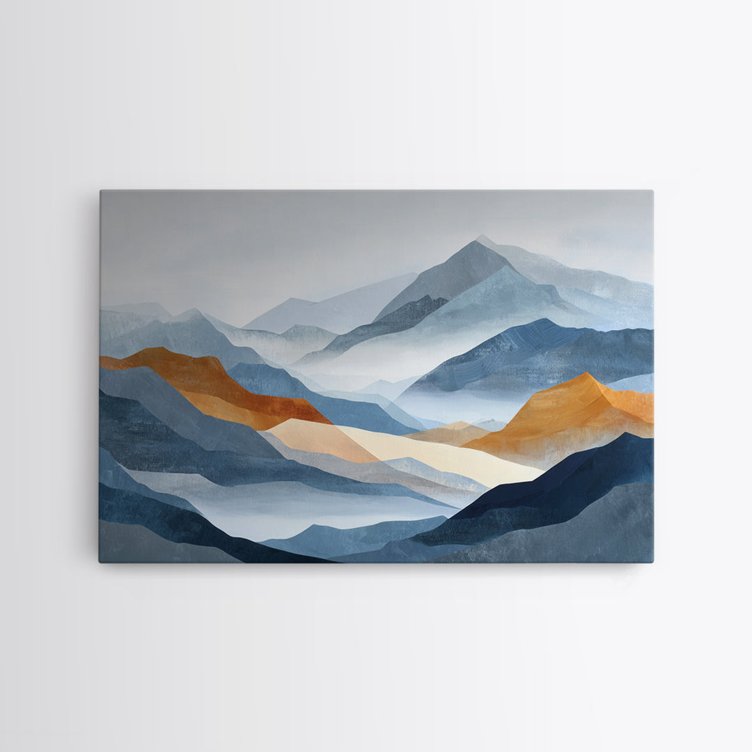 Charcoal Mountain Landscape Framed Canvas Print, Monochrome Art, Fine Art Print, Living Room Decor, Watercolor Art, Mono, MON-3x2-80