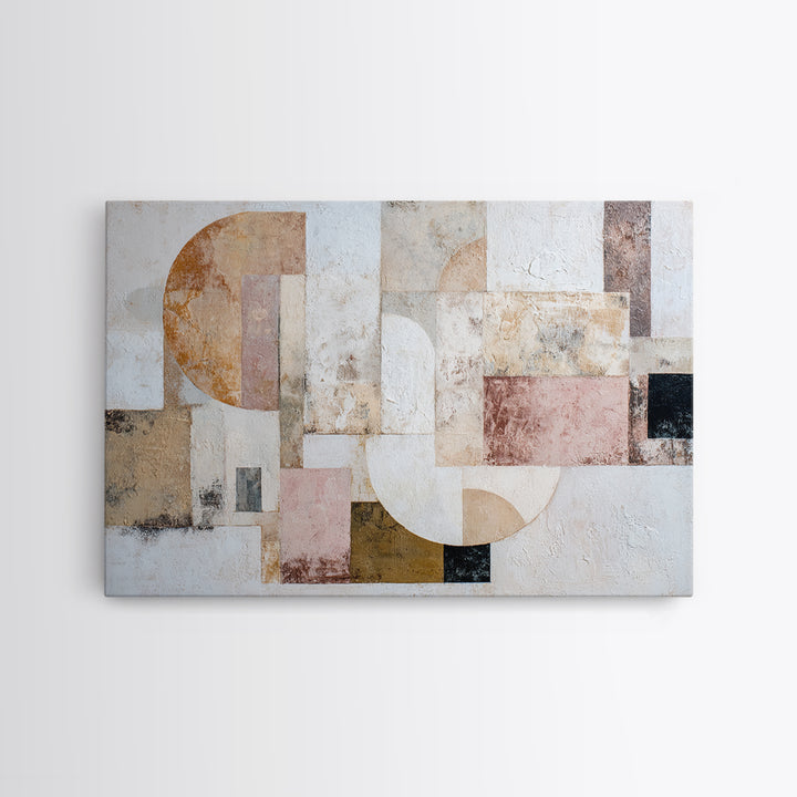 Ivory White Plaster Texture Composition Framed Canvas Print, Monochrome Art, Abstract Painting, Living Room Decor, Mono, MON-3x2-81