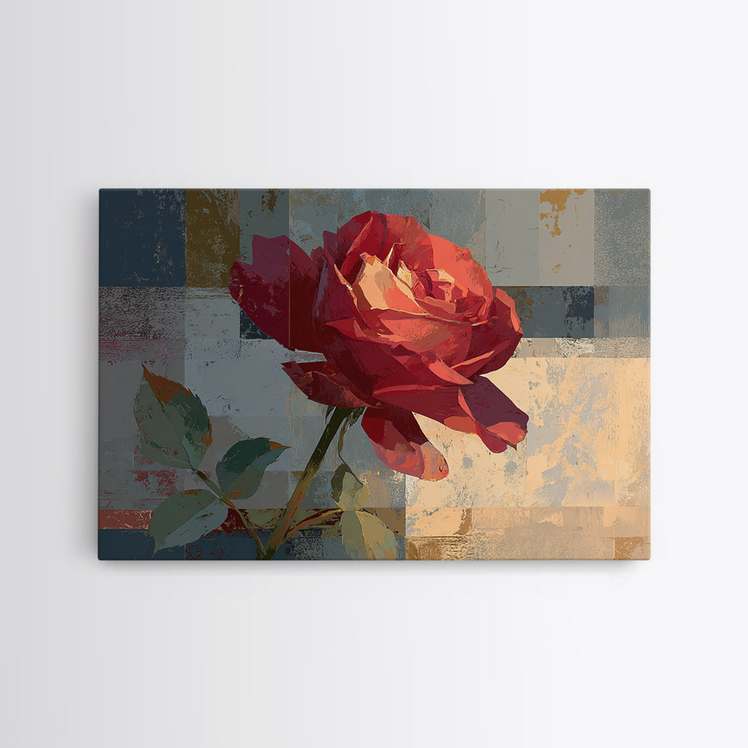 Single Red Rose Rendered Only Canvas Print, Monochrome Art, Wall Art, Living Room Decor, Fine Art, Mono, Abstract Art, MON-3x2-83