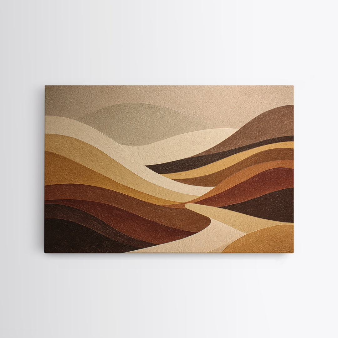 Warm Brown Desert Landscape Framed Canvas Print, Monochrome Art, Wallpaper Mural, Living Room Decor, Watercolor Art, Mono, MON-3x2-85