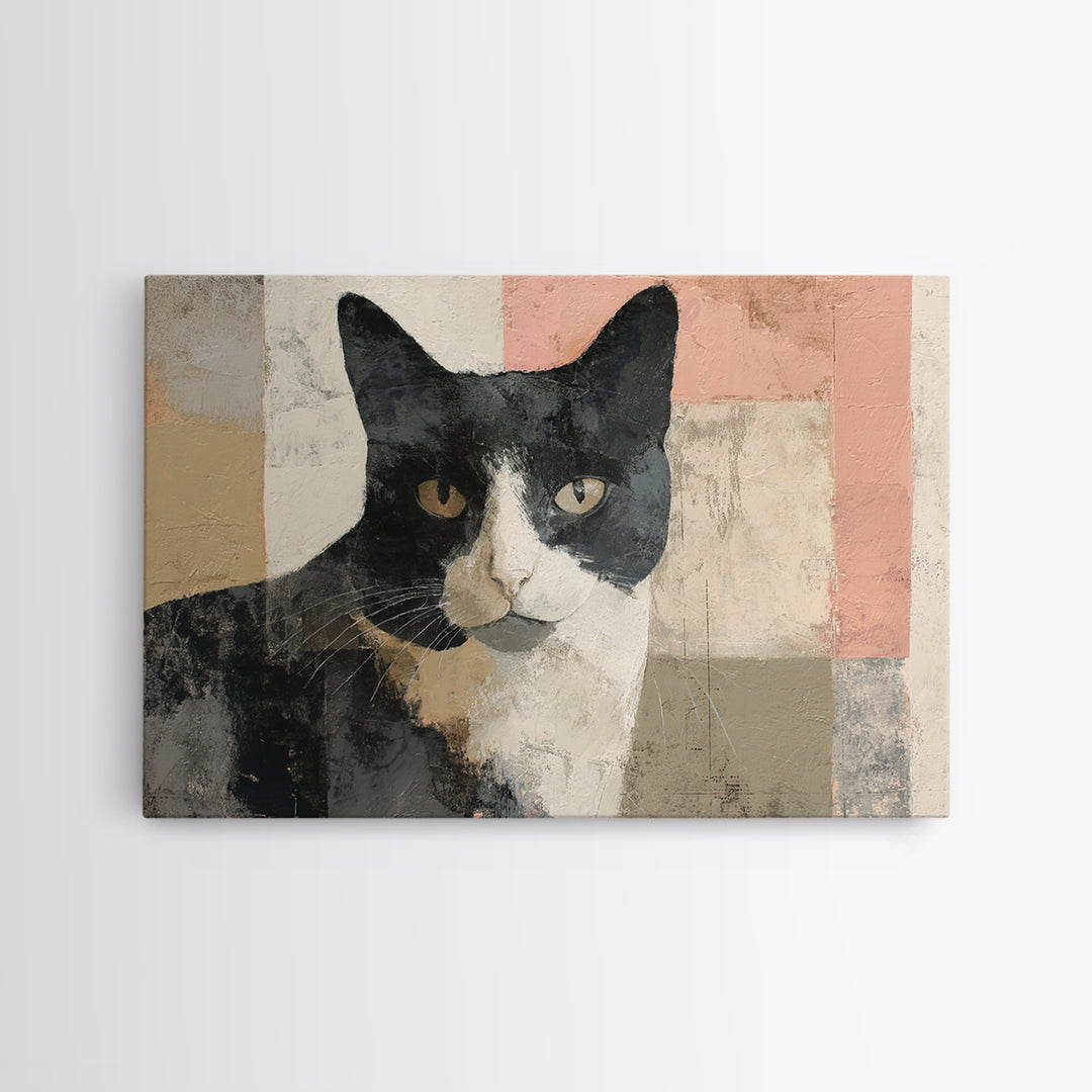 Monochrome Cat Portrait Framed Canvas Print, Monochrome Art, Modern Decor, Living Room Decor, Fine Art, Mono, Poster, MON-3x2-87