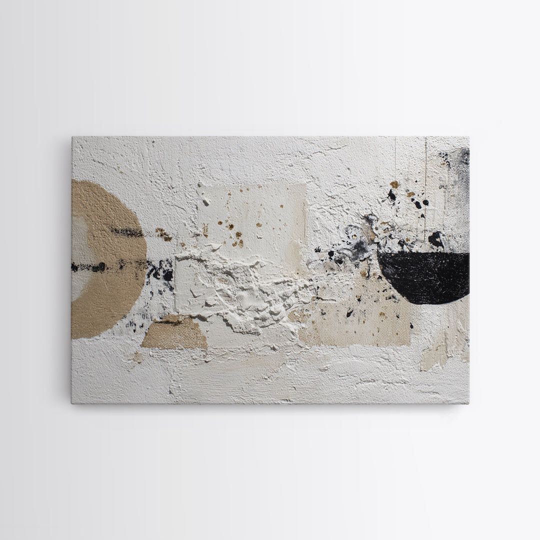 Ivory White Plaster Texture Composition Framed Canvas Print, Monochrome Art, Textured Wall Art, Living Room Decor, Mono, MON-3x2-9