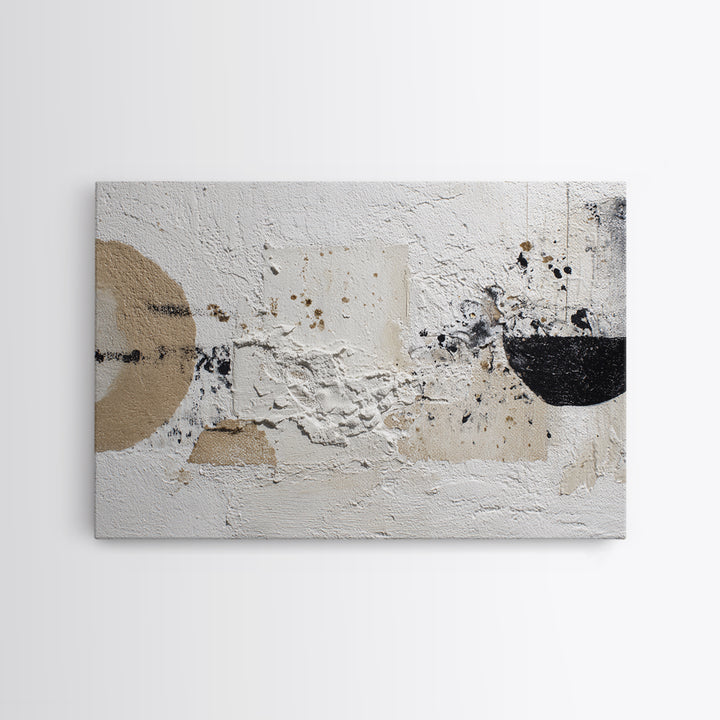 Ivory White Plaster Texture Composition Framed Canvas Print, Monochrome Art, Textured Wall Art, Living Room Decor, Mono, MON-3x2-9