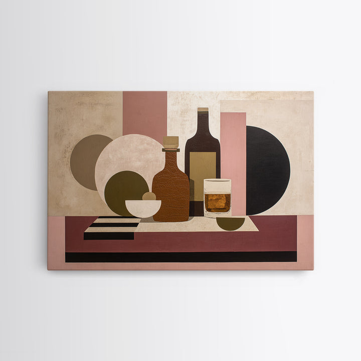 Brown Leather and Whiskey Still Life Framed Canvas Print, Monochrome Art, Minimalist Decor, Living Room Decor, Fine Art, Mono, MON-3x2-99