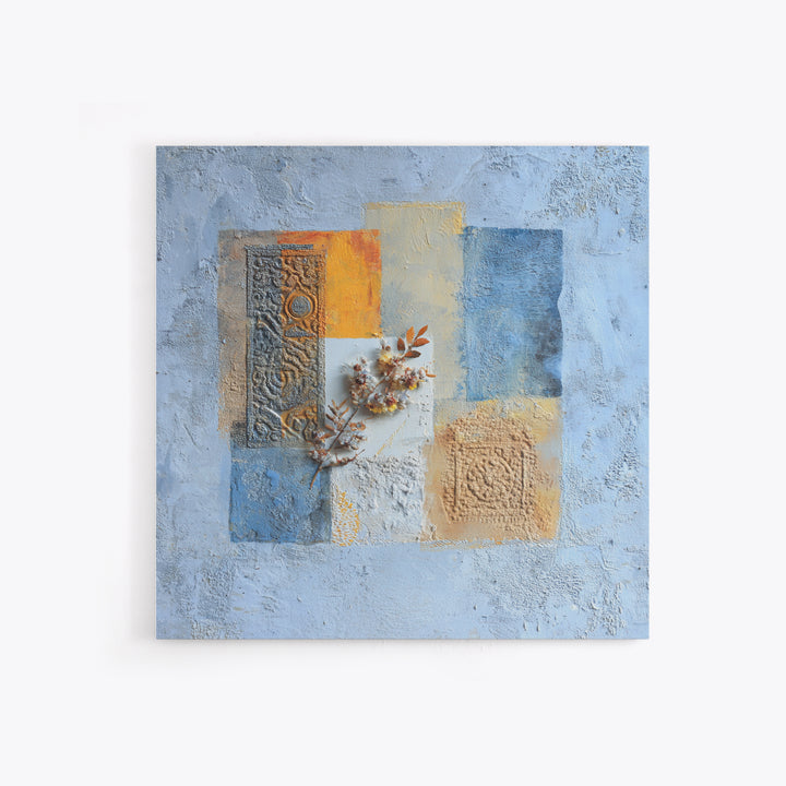 Indigo and Saffron Textile Abstraction Canvas Print, Moroccan Art, Moroccan, Living Room Decor, Abstract Art, Marrakesh, MOR-1x1-15