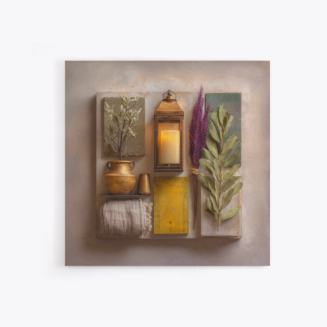 Brass Lantern Still Life Casting Lace Shadows Framed Canvas Print, Moroccan Art, Living Room Decor, Abstract Art, Marrakesh, MOR-1x1-33