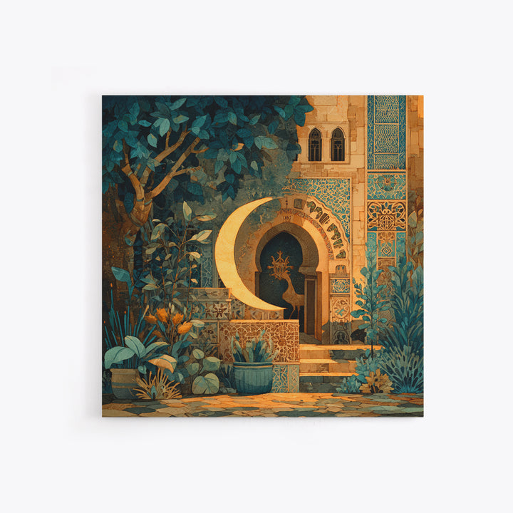 Camel Silhouette Beneath Crescent Moon Canvas Print, Moroccan Art, Digital Download Art, Living Room Decor, Fine Art, Marrakesh, MOR-1x1-35