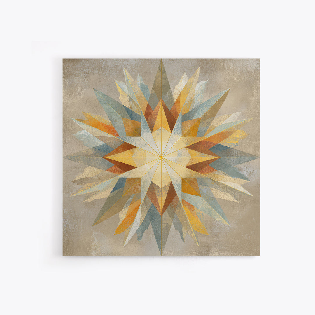 Gold Geometric Sunburst Framed Canvas Print, Moroccan Art, Living Room Decor, Oil Painting, Marrakesh 048, Set of Prints, MOR-1x1-48