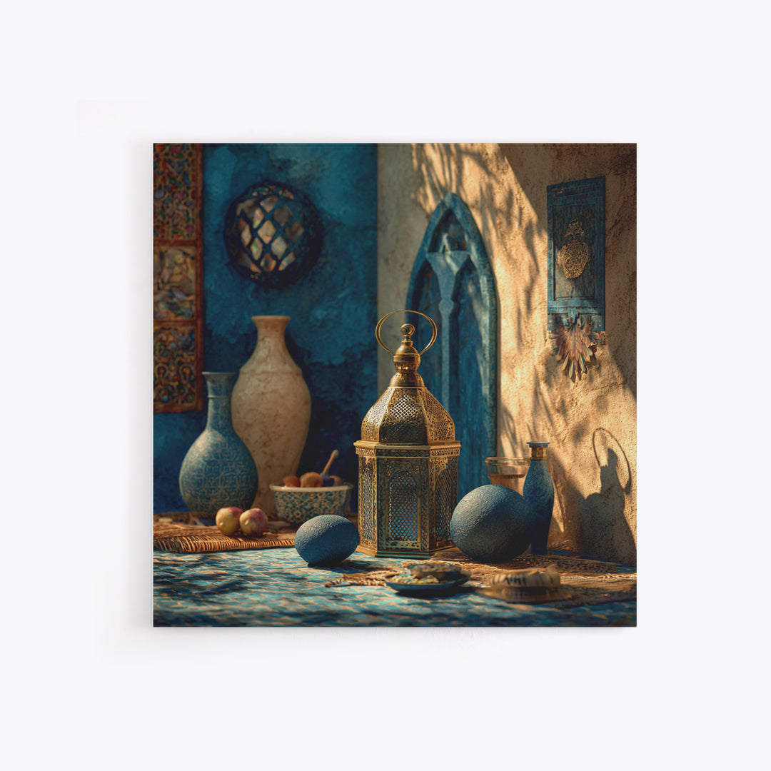 Brass Lantern Still Life Casting Lace Shadows Framed Canvas Print, Moroccan Art, Living Room Decor, Abstract Art, Marrakesh, MOR-1x1-57